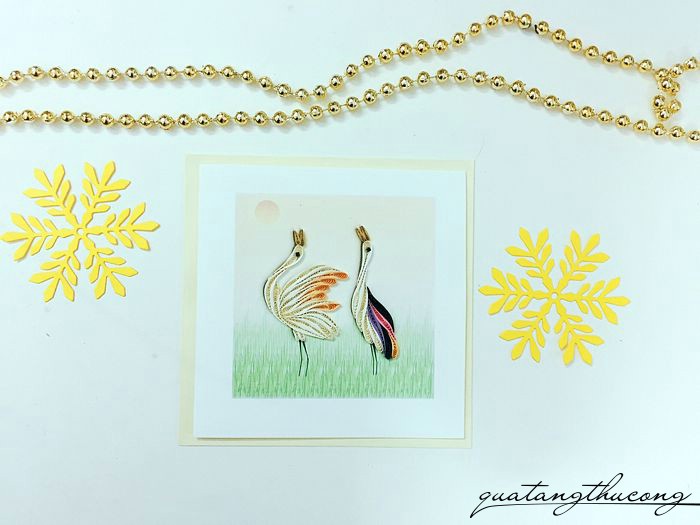 Thiệp tình yêu quilling đôi cò trắng